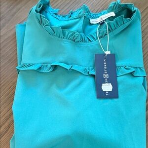 Michele Teal Ruffle Blouse